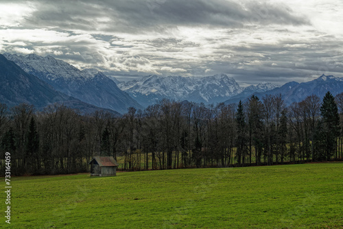 View to the Estergebirge, Wetterstein and Ammergauer mountains, Bavarian Alps, Bavaria, Gernany, Europe © si2016ab