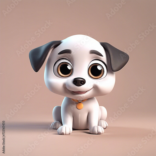 Cute baby dog with big eyes lovely little animal 3d rendering cartoon character illustration