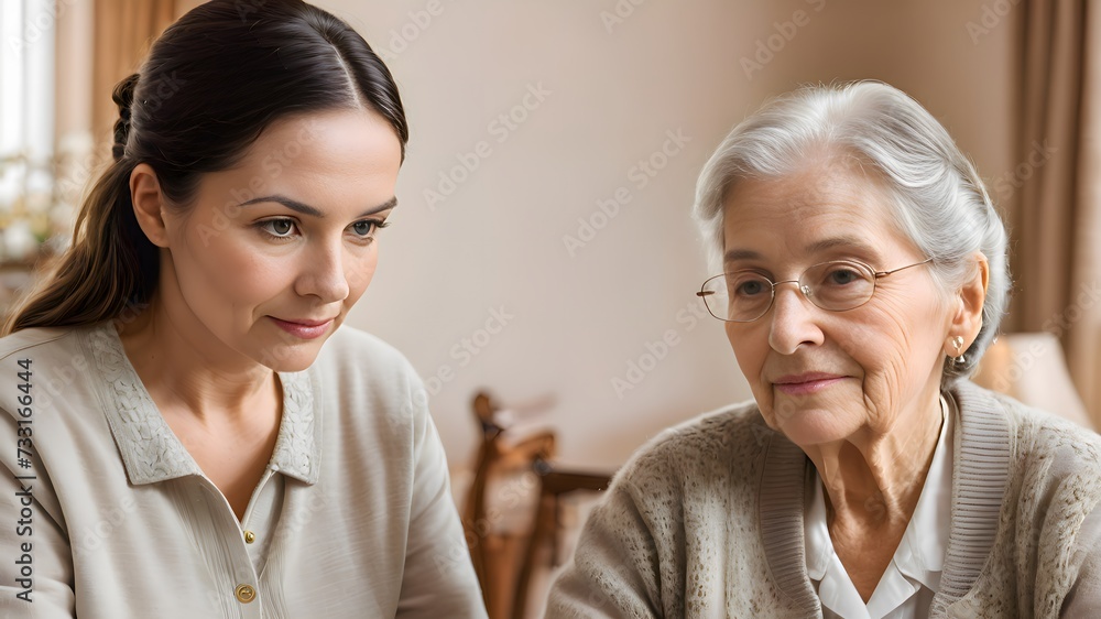 Portrait of a caregiver and a elderly person Portrait of a caregiver and a elderly person