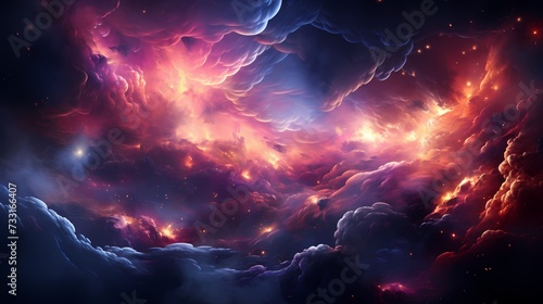 A surrealistic neon pink galaxy with swirling cosmic clouds photo