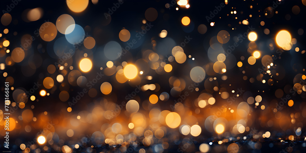 Abstract bokeh shimmering gold glitter lights with blurry defocused background