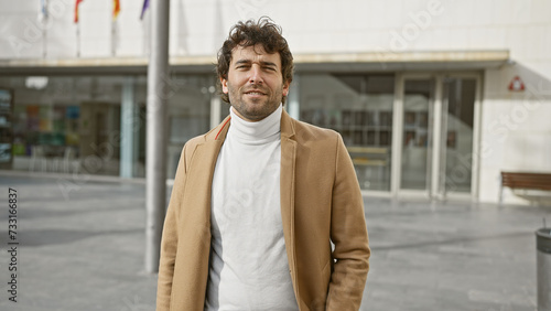 Handsome young hispanic man with beard posing in casual fashion on an urban city street. © Krakenimages.com