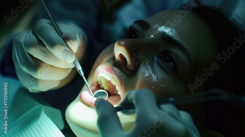 Dentist examining a patient's teeth in the dentist.