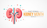 National Kidney month observed annually in March to raise awareness about kidney disease. Vector illustration.