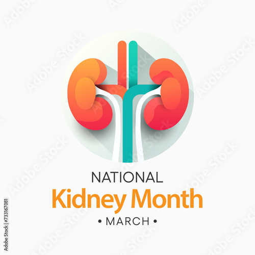 National Kidney month observed annually in March to raise awareness about kidney disease. Vector illustration.