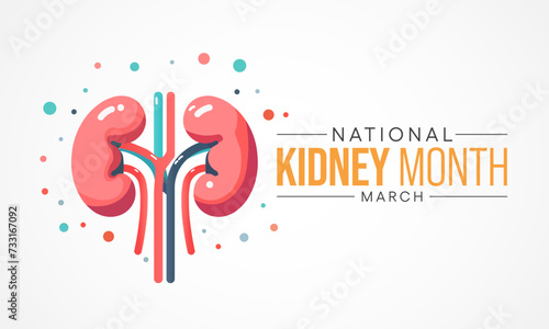 National Kidney month observed annually in March to raise awareness about kidney disease. Vector illustration. photo