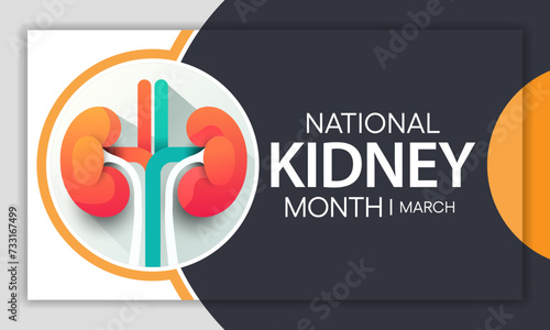 National Kidney month observed annually in March to raise awareness about kidney disease. Vector illustration.