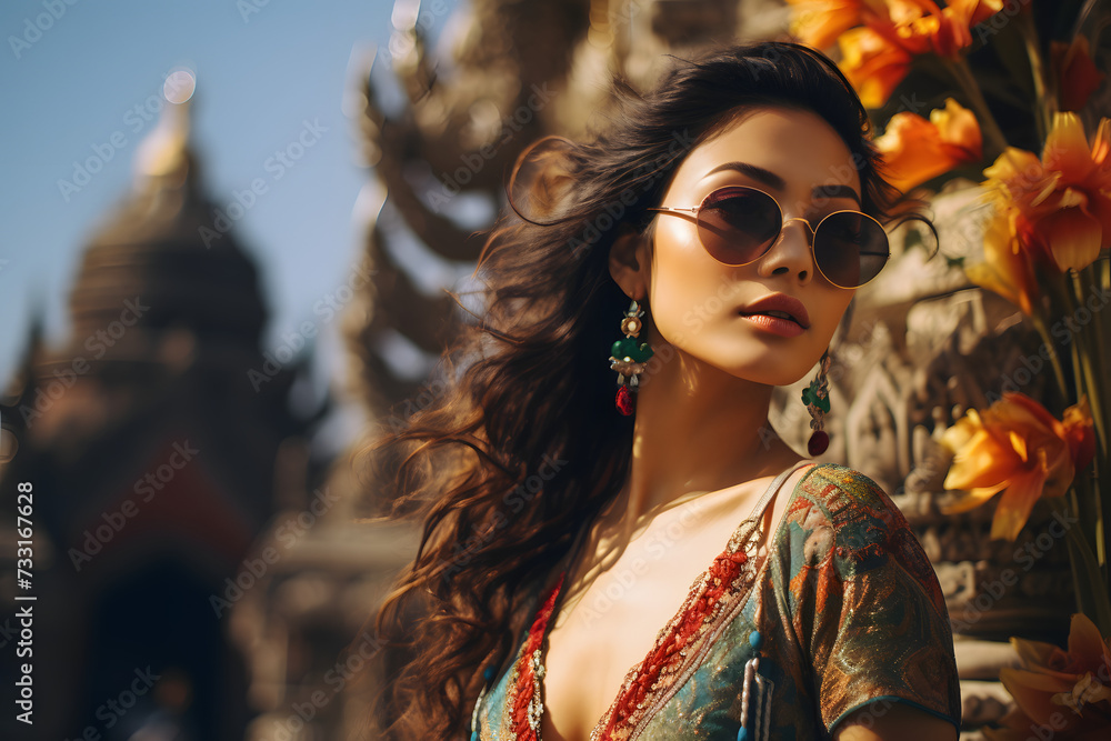 portrait of a woman in sunglasses in Asia portrait of a woman in sunglasses in Asia