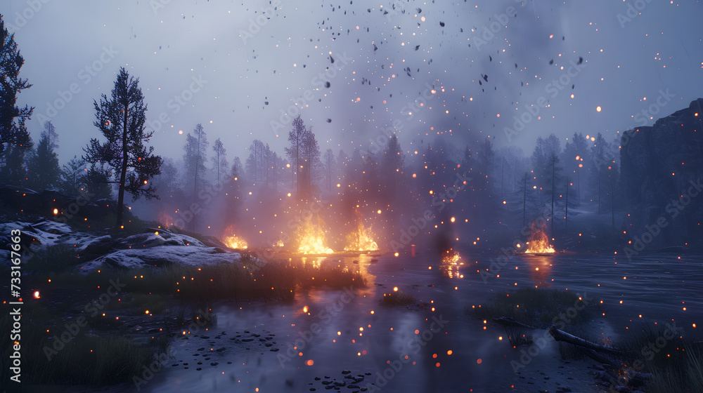 Elemental battlegrounds with dynamic weather effects, video game