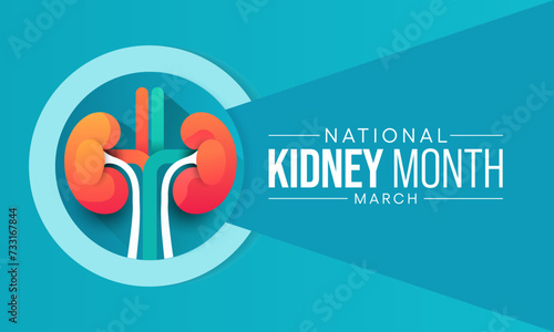 National Kidney month observed annually in March to raise awareness about kidney disease. Vector illustration.