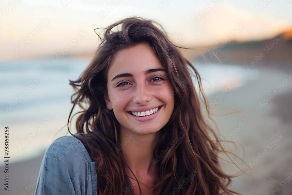 Happy beautiful young woman smiling at the beach side. Holiday vacation. Happy beautiful young woman smiling at the beach side. Holiday vacation.