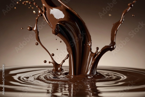 Here you can see a splash of chocolate, drops of which float in a puddle of chocolate. AI generated