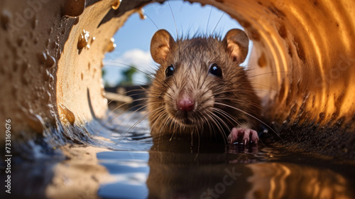 A brown rat in a water pipe. © Wararat