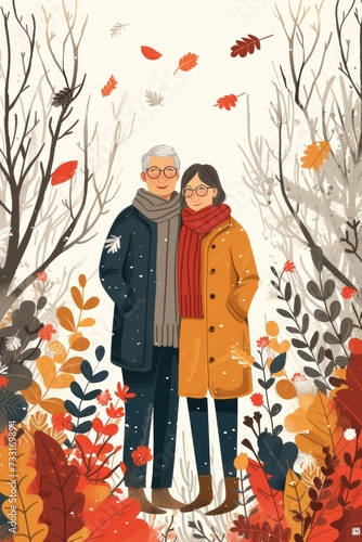 modern flat illustration happy old couple