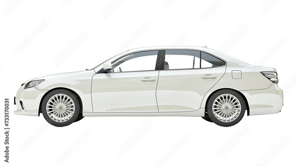Passenger car isolated on a white background, with clipping path. Full Depth of field. Focus stacking, side view.