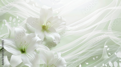 white lilies on green background space to copy