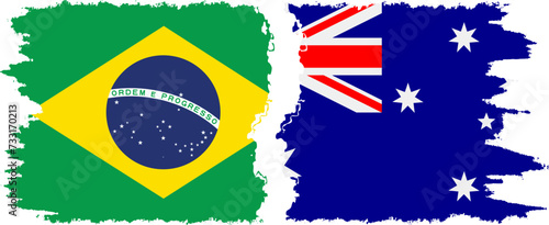 Australia and Brazil grunge flags connection vector