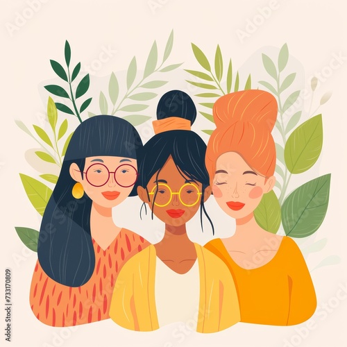 modern flat illustration happy 3 women