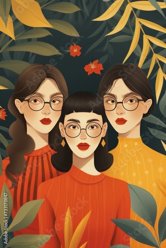 modern flat illustration happy 3 women