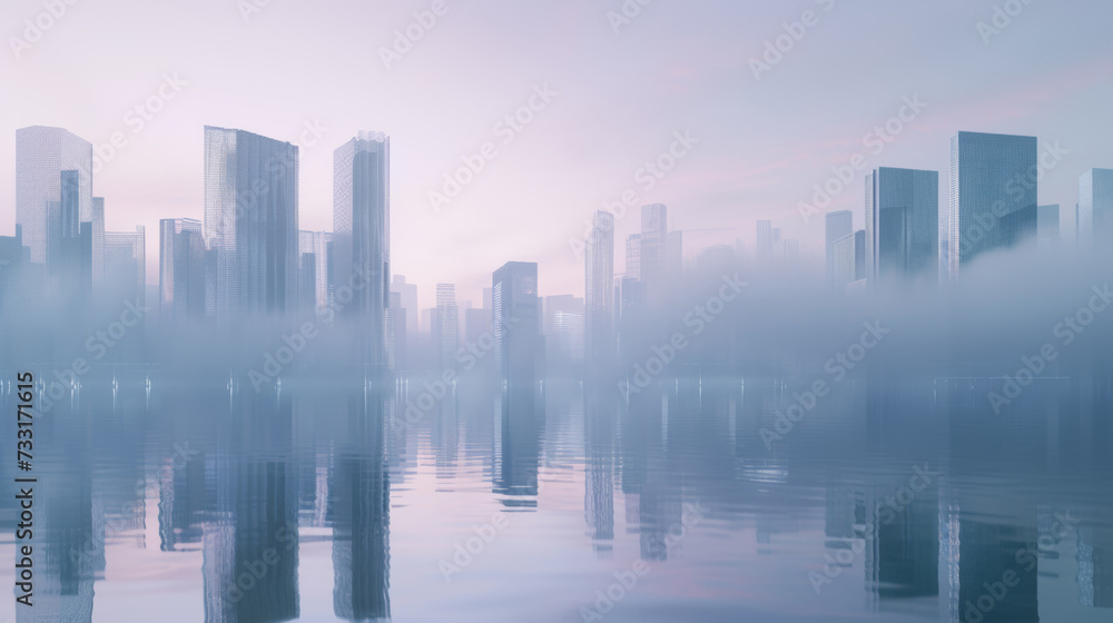 Fototapeta premium 3d cityscape on a lake with large buildings.