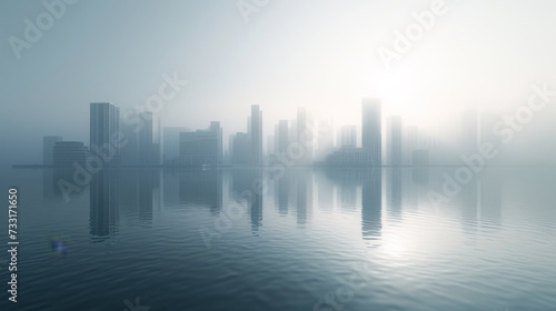 3d cityscape on a lake with large buildings. © imlane