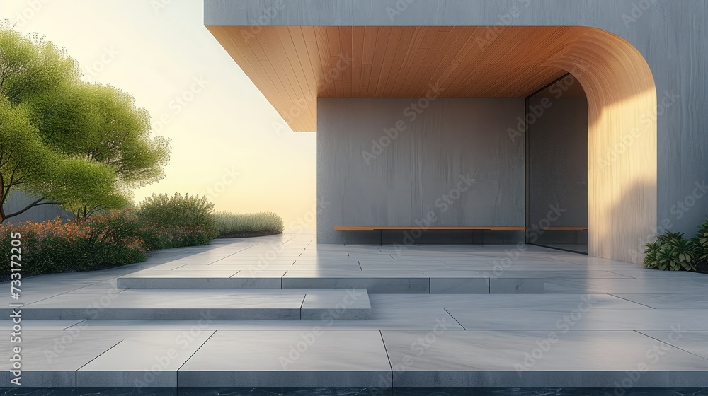 Fototapeta premium Empty modern outdoor place for a product presentation. Generative AI.