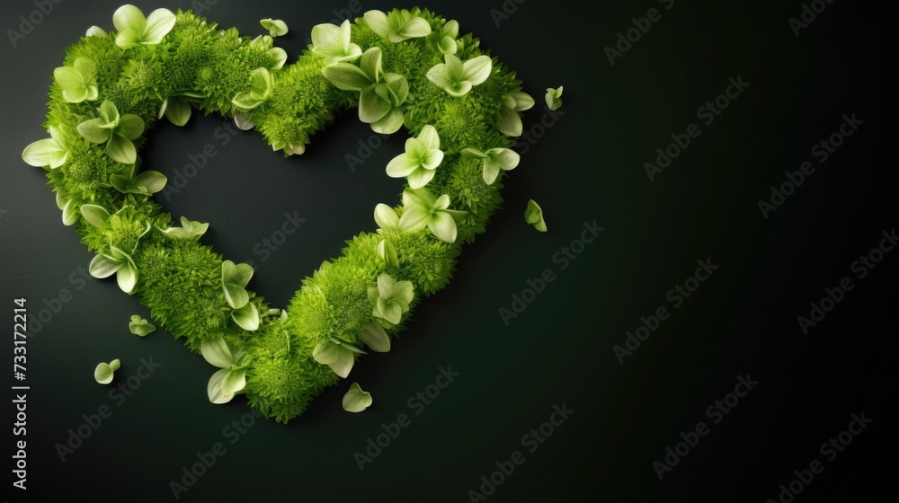 green flowers in the shape of a heart. bouquet for Valentine's Day, Women's Day, March 8. greeting card. space for text