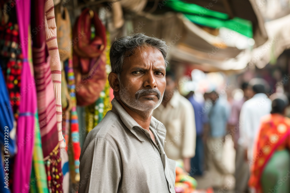 Unidentified Indian man at Pushkar street. Pushkar is the most popular tourist destination in Rajasthan.
