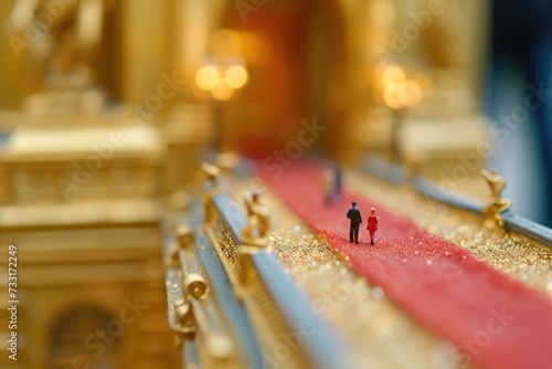 lone pair stands on a miniature red carpet, evoking themes of partnership or a celebrity duo, suitable for cinema-themed promotions, exclusive screening invites, or as backdrop for movie announcement 