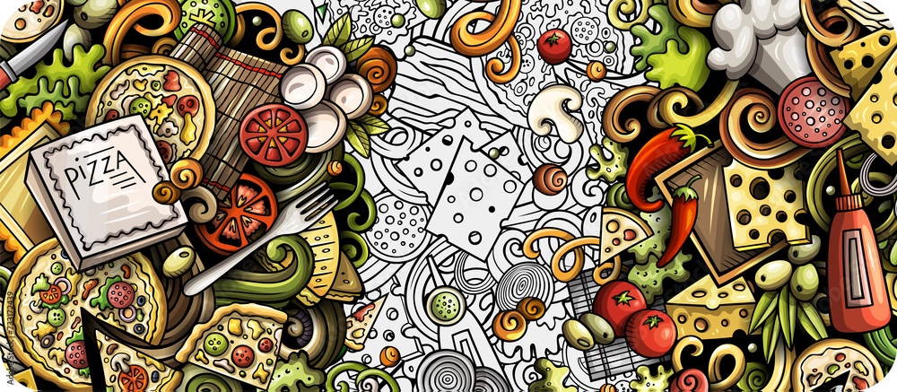 Naklejka premium Pizza detailed cartoon illustration