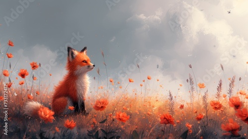 Dreamy backdrop with charming illustrations of furry companions in a minimalist aesthetic © olegganko