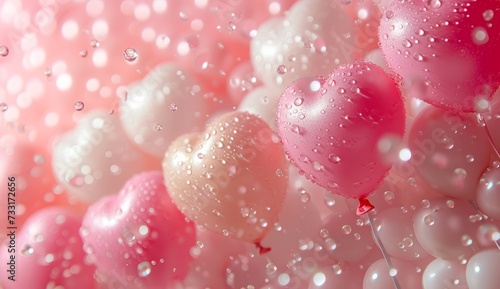 pink heart balloons on the pink background