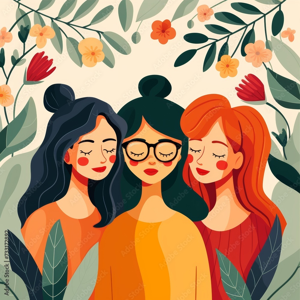 modern flat illustration happy 3 women