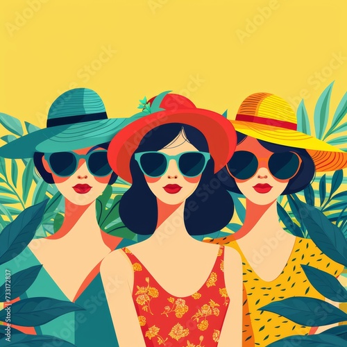 modern flat illustration happy 3 women