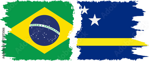 Curacao and Brazil grunge flags connection vector