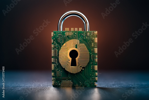 internet digital syber security technology concept for business background. Lock on circuit board