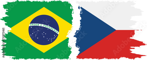 Czech and Brazil grunge flags connection vector