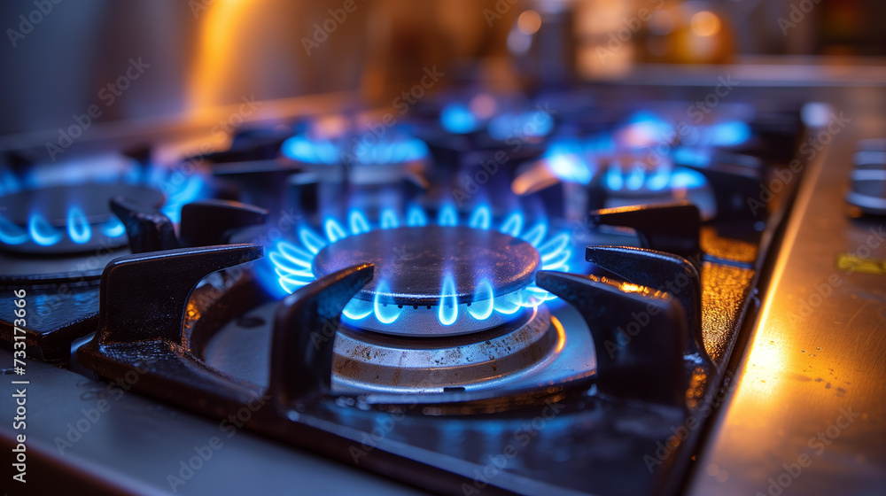 Closeup of a stove with burning flame. Closeup of a stove with burning flame.