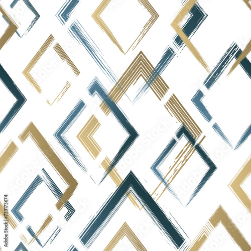 Abstract rhomb seamless pattern. Repeating gold grunge backdrop. Random rhombus. Background golden printed. Geometric texture. Repeated printing. Repeat patern for design prints. Vector illustration