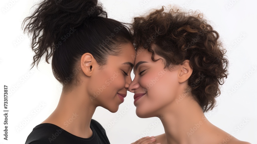 Intimate Moment Between Two Women Touching Noses Lovingly