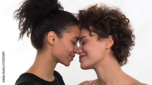 Intimate Moment Between Two Women Touching Noses Lovingly
