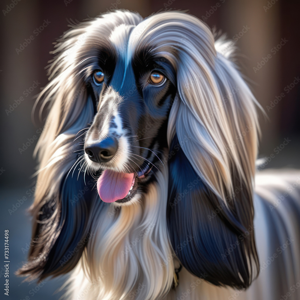 A beautiful Afghan hound dog head portrait. Generative AI A beautiful Afghan hound dog head portrait. Generative AI