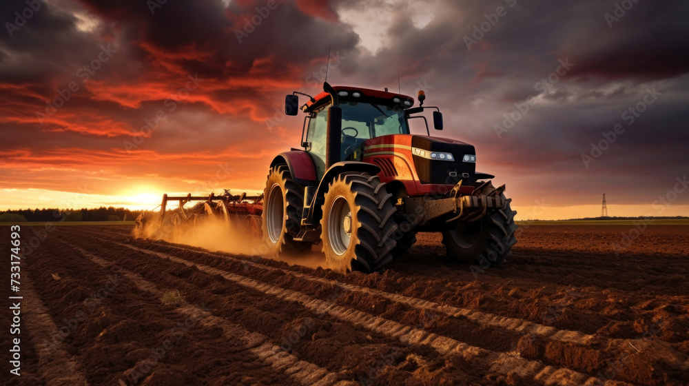 A tractor ploughing a field. A tractor ploughing a field.