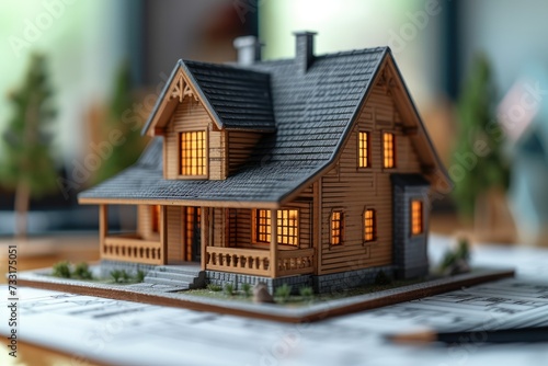 Close up of miniature house, Real estate agent or realtor signing mortgage agreement for new home. Concept of home loan and buying own property. Generative AI.