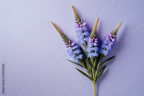 Minimalist Single Purple Flower Stem on Soft Pastel Background