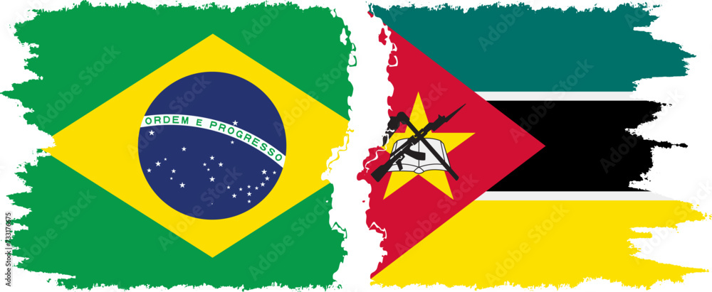 Fototapeta premium Mozambique and Brazil grunge flags connection vector