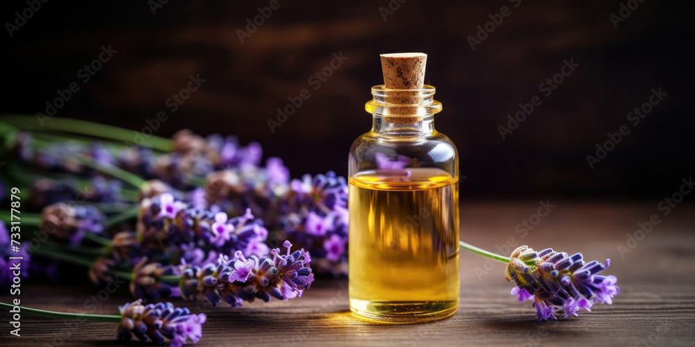An essential aromatic oil and lavender flowers, Relax, Sleep Concept. An essential aromatic oil and lavender flowers, Relax, Sleep Concept.