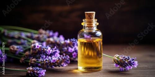 An essential aromatic oil and lavender flowers  Relax  Sleep Concept.