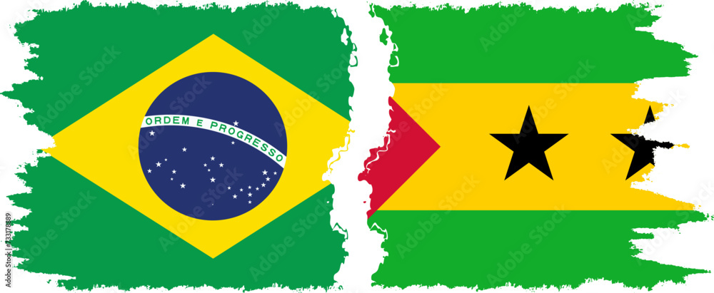 Sao Tome and Principe and Brazil grunge flags connection vector Sao Tome and Principe and Brazil grunge flags connection vector