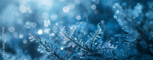 Snowflake in winter, with bokeh and flare, Background Copyspace